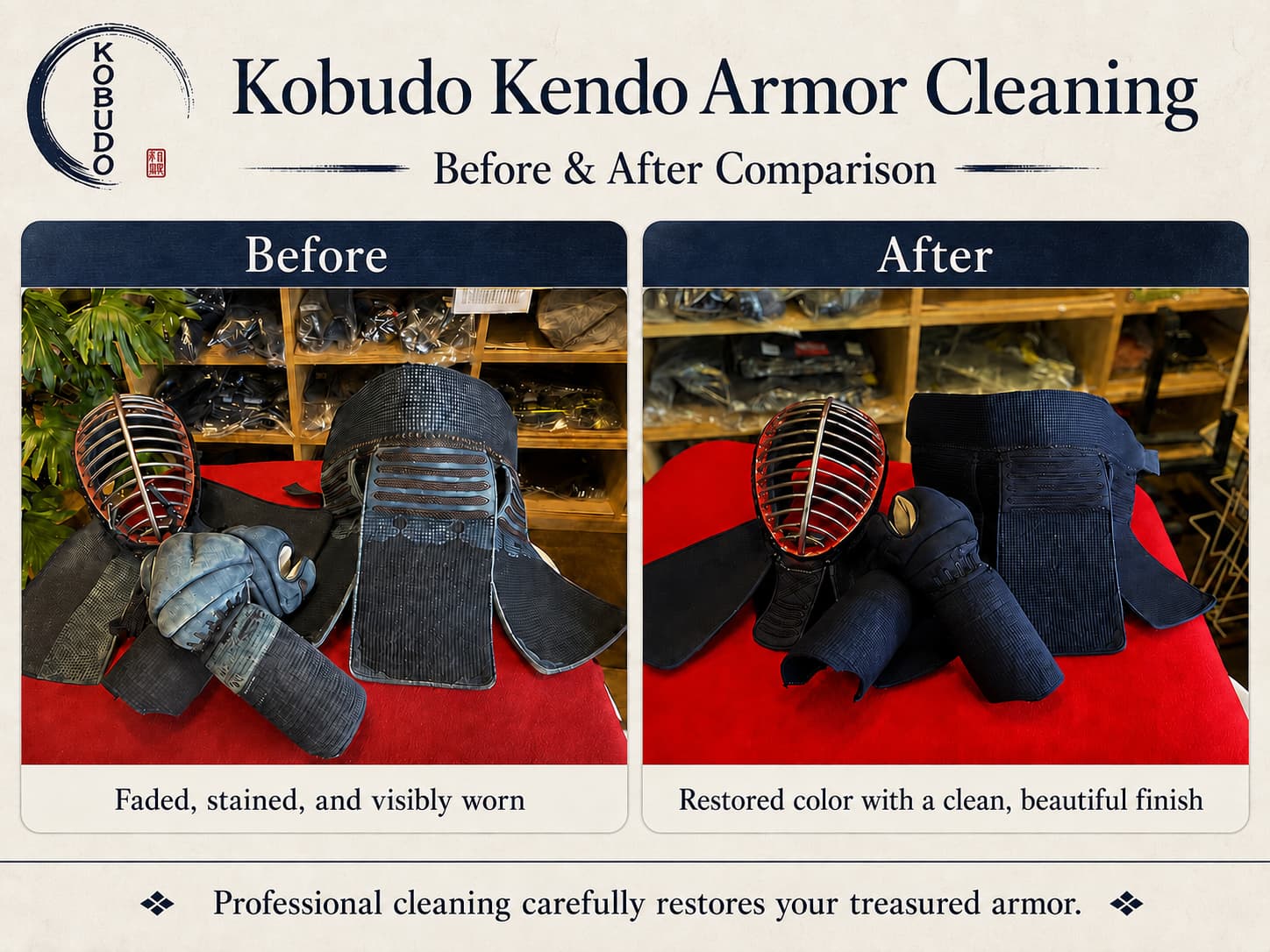 KOBUDO kendo armor cleaning before and after comparison