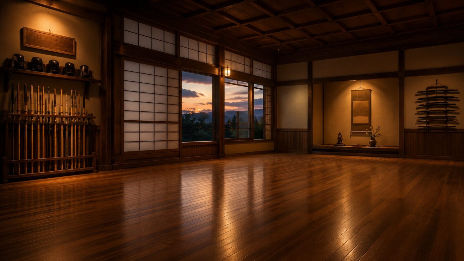 A traditional dojo in the evening light