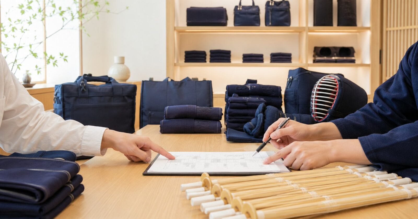 Discussing an estimate sheet at the KOBUDO store counter