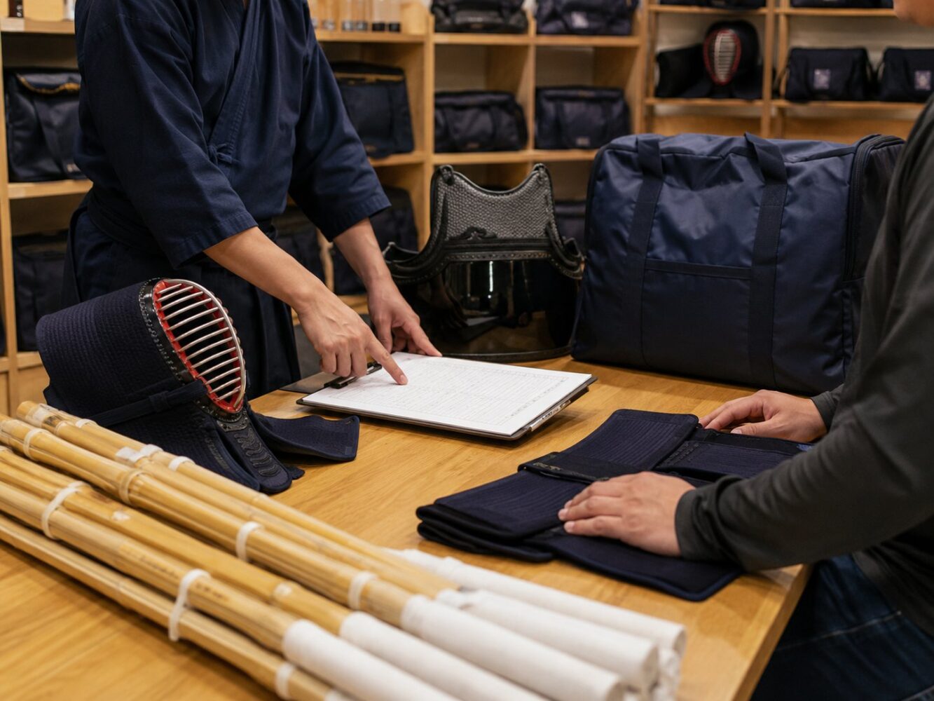 Reviewing a group order sheet at the KOBUDO store