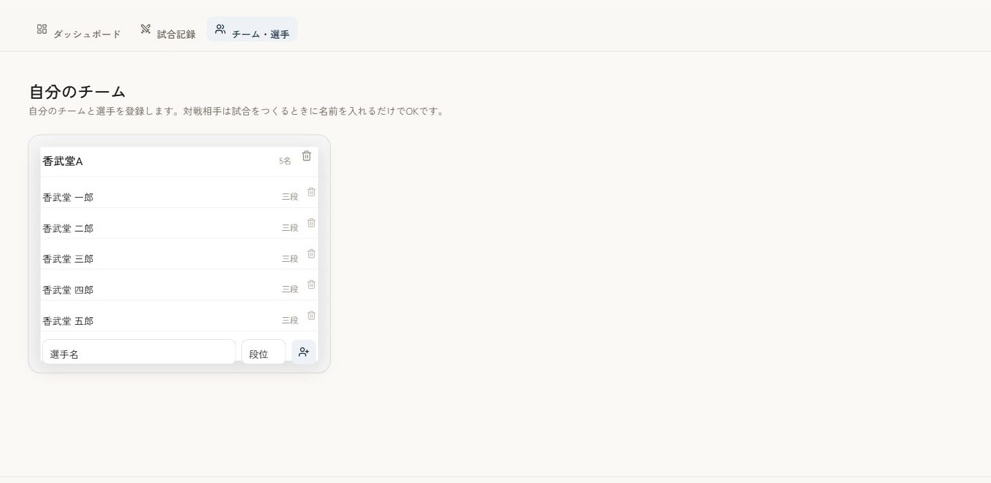チーム・選手の管理画面